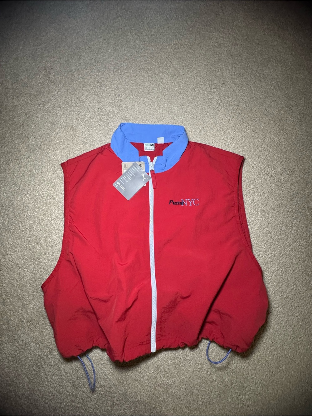 Puma Red Sleeveless Y2K Windbreaker Vest with Blue Collar